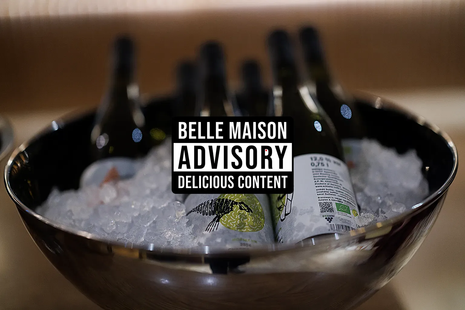 Image of wine bottles in an ice bucket restaurant style